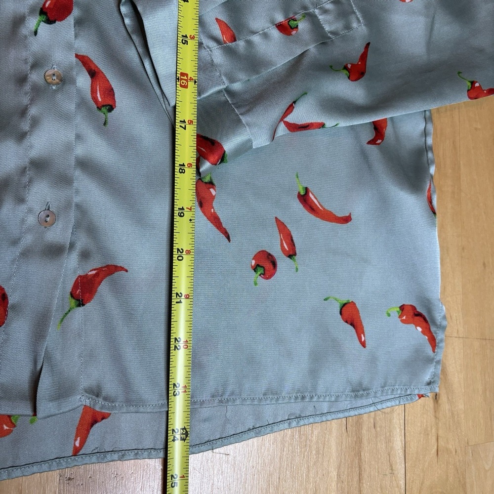 Zara Basic Blouse Women Large Sage Chili Pepper Button Down Foodie Kitsch Whimsy - Picture 3 of 8